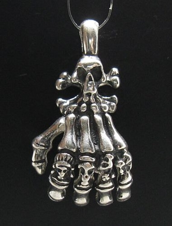 PE000670 Sterling Silver Pendant Solid 925 Death Hand Skull 