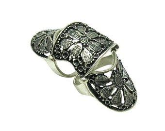 Sterling Silver Armor Ring – Gothic Filigree Stamped 925 Nickel Free