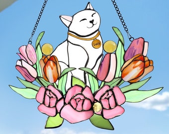 Handmade Custom Name Cat Decor with Chain& Card| Unique Cat Decor for Bedroom| Memorial Gift for Cat Lover| Mothers Day Gifts| Gift For Her