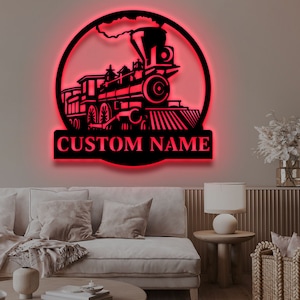 Personalized Train Driver Name Sign Home Decor Railroad Decoration Custom Steam Engine Train Locomotive Metal Wall Art with LED Light