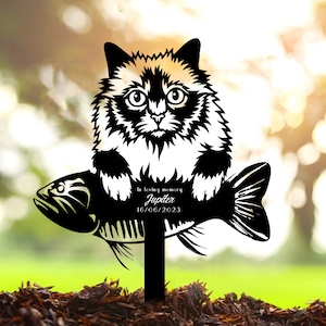 Personalized Pet Memorial Stake, Flower Cat Metal Stake, Pet Grave Markers, Remembrance Stake, Garden Decoration, Loss Of Cat, Cat Mom Gift