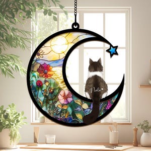 Custom Loss of Pet Sympathy Gift| Pet Memorial Suncatcher| Pet Remembrance Gift| Handmade Custom Name Cat Decor, Cat Memorial Gift, Cat Loss