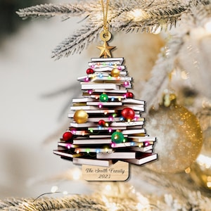 Personalize ornament, 2D Flat Ornament, Book Store Ornament, Bookshelves ornament, Xmas Gift, Books Heart, Bookshelf Ornament, Bookshelves