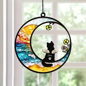New!Loss of Pet Sympathy Gift| Cat Memorial Suncatcher| Pet Remembrance Gift| Custom Name Cat Window Decor, Cat Memorial Gift, Cat Loss Gift