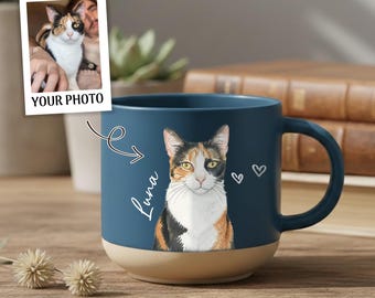 Personalized Watercolor Photo Pet Pottery Mug, Custom Dog Remembrance Gifts, Pet Portrait Coffee Cup Gift For Cat Dog Lovers, Cat Mugs