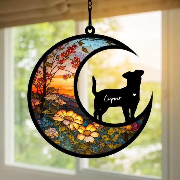 Cadeau de sympathie pour la perte d'un animal de compagnie | Attrape-soleil commémoratif pour animal de compagnie| Décor de chien avec nom personnalisé fait main, cadeau pour les amoureux des chiens gravés, cadeau pour les amoureux des chiens