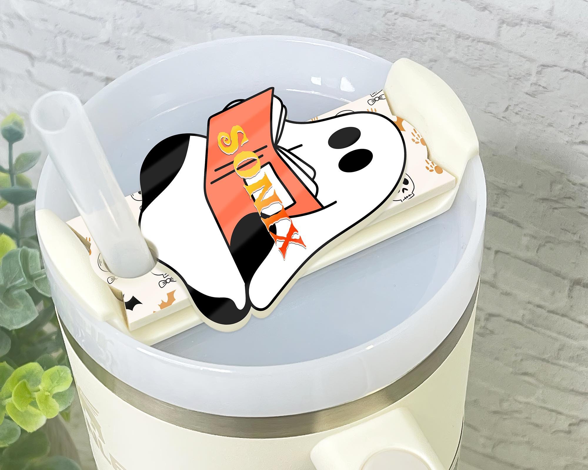 Personalized Ghost reading 20/40oz tumbler Name Tag| Cup Accessory, Halloween Tumbler|Tumbler Name Tag, Bookish Halloween, Reading Halloween