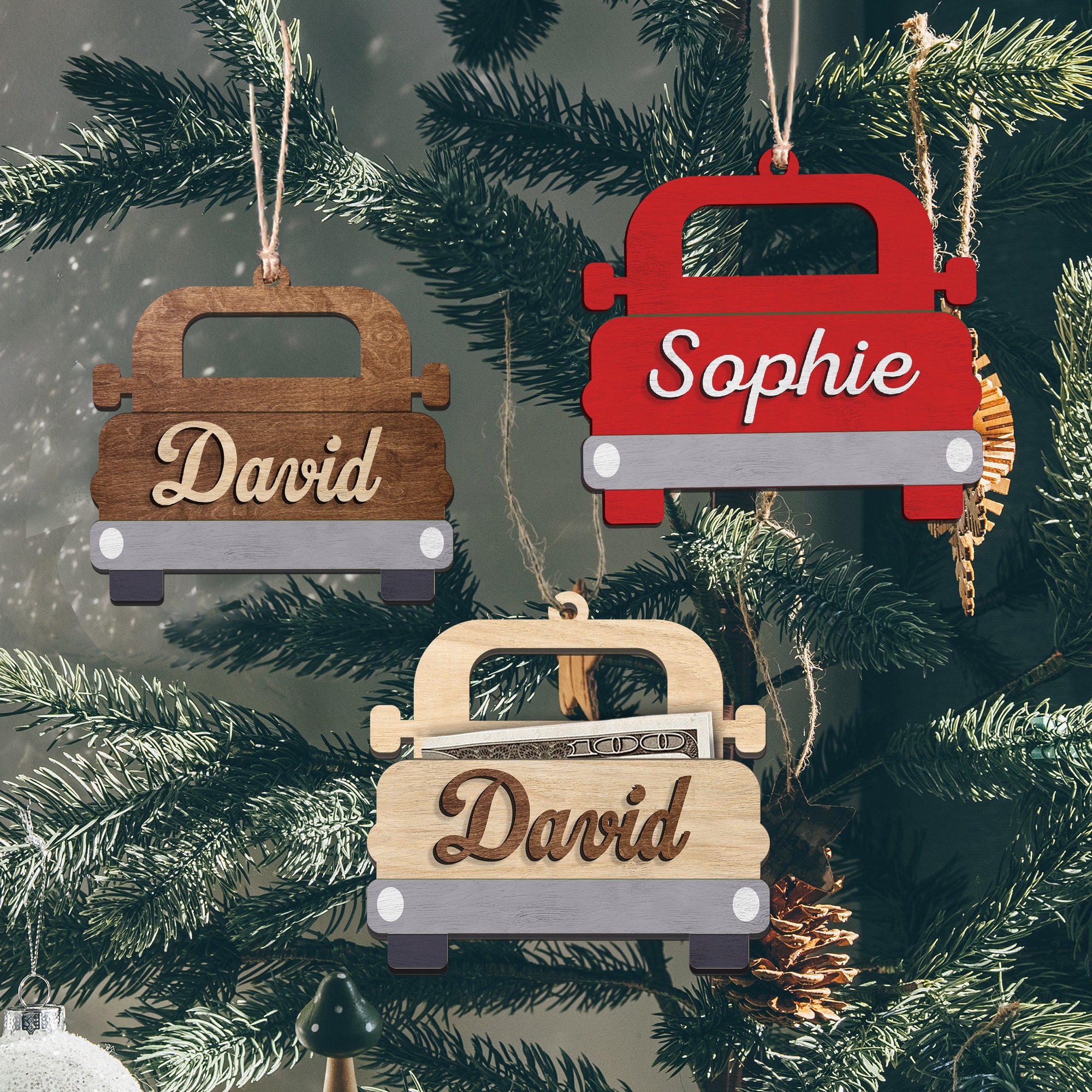 Personalized Cute Wood Money Holder Christmas Ornament l Christmas Gift Ornament 2023| Rudolph wooden ornaments| Christmas Money Card