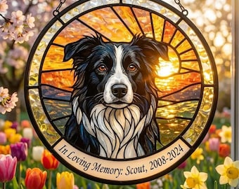 Custom Pet Portrait Stained Glass Suncatcher, Stained Glass Dog Memorial, Custom Dog Portrait from Photo, Sympathy Gifts, Stained glass dog