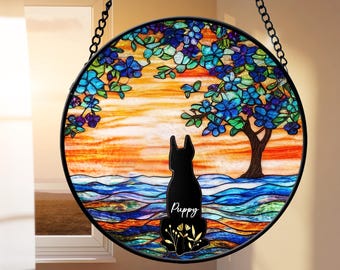 Custom Pet Portrait Stained Glass Suncatcher, Puppy Loss Gift, Sympathy Gifts, Mom Birthday Gifts from Daughter, Sunroom decor, Grandma Gift