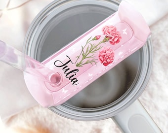 Personalized Birth Flower Tumbler Topper,| 40/30/ 64 oz|  Personalized Tumbler Name Tag |  Cup Accessory| Name Plate