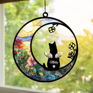 New!Loss of Pet Sympathy Gift| Cat Memorial Suncatcher| Pet Remembrance Gift| Custom Name Cat Window Decor, Cat Memorial Gift, Cat Loss Gift