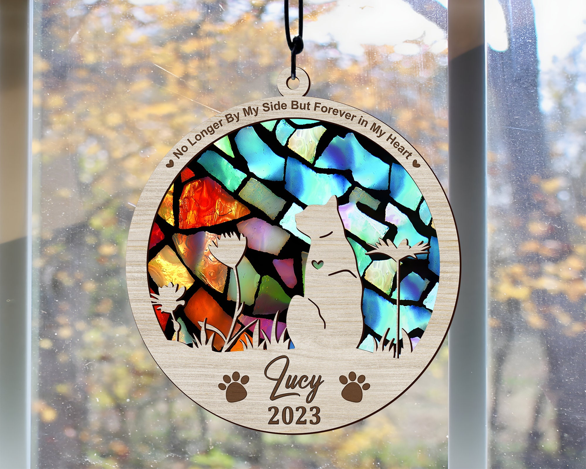 Pet Memorial Suncatcher| Loss of Pet Sympathy Gift| Handmade Custom Name Cat Decor, Engraved Cat Lovers Gift for Mothers Birthday