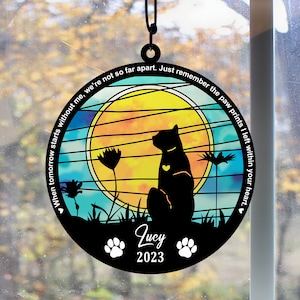Pet Memorial Suncatcher| Loss of Pet Sympathy Gift| Handmade Custom Name Cat Decor, Engraved Cat Lovers Gift for Mothers Birthday