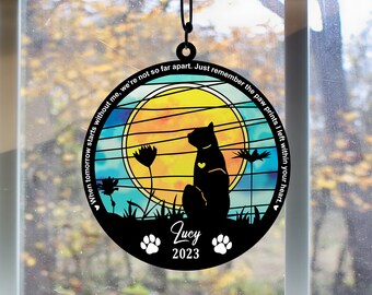 Pet Memorial Suncatcher| Loss of Pet Sympathy Gift| Handmade Custom Name Cat Decor, Engraved Cat Lovers Gift for Mothers Birthday