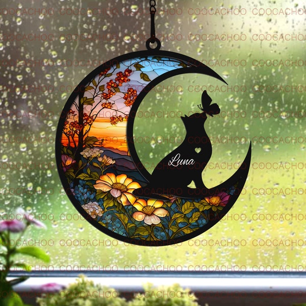 ¡NUEVO! Regalo de condolencia por la pérdida de una mascota/ Atrapasol conmemorativo para gatos/ Regalo de condolencia por la pérdida de una mascota/ Decoración personalizada hecha a mano con nombre para gatos, regalo para amantes de los gatos