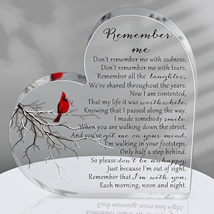 Personalized Sympathy Gifts Heart Shape Memorial Bereavement Gifts Crystal Acrylic Plaque | Loss of Mother Loved One (Bird Style)