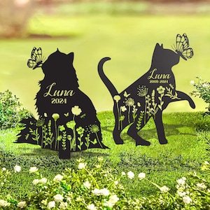 Personalized Cat Memorial Stake, Flower Cat Metal Stake, Pet Grave Markers, Remembrance Stake, Garden Decoration, Loss Of Cat, Cat Mom Gift