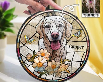 Custom Pet Portrait Stained Glass Suncatcher, Dog Cat Glass Art, Pet Portrait From Photo, Pet Memorial Gift, Pet Lover Gift, Window Hangings