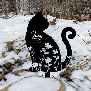Personalized Pet Memorial Stake, Flower Cat Metal Stake, Pet Grave Markers, Remembrance Stake, Garden Decoration, Loss Of Cat, Cat Mom Gift
