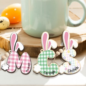 Personalized Bunny Ear Tag Easter Basket | Custom Kids Name Tag| Wooden Gift Tag| Easter Name tags for Grandkids Grandchildren