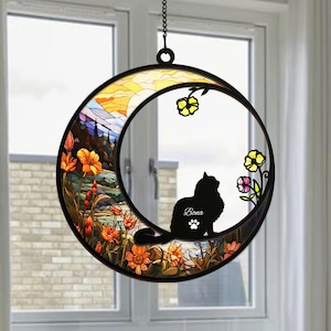 Loss of Cats Sympathy Gift| Cat Memorial Suncatcher| Pet Remembrance Gift| Custom Name Cat Window Decor, Cat Memorial Gift, Cat Loss Gift