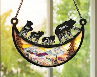 Custom Bear Family Suncatcher, Gift For Mom, Dad, Mothers Day Gift, Custom Mama Bear Suncatcher, mom gift from kids, Mom Birthday Gift