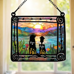 Custom Dog Memorial Suncatcher, Dog Suncatcher With Name And Date, Couple Dog Memorial Suncatcher, Loss of Pet Sympathy Gift, Dog Loss Gift