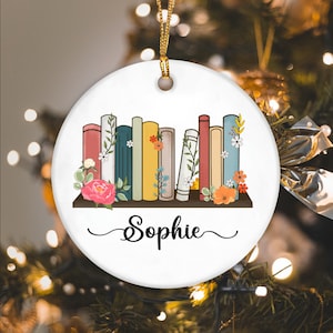 Custom bookshelf ornament, book ornament Christmas, Christmas Decor, Xmax Gift Decoration, book lover gift, Reader gift