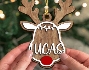 Personalized reindeer 2023 ornament l Christmas Gift Ornament 2023| Dog Lovers Gift| Custom Name Ornament | Rudolph wooden ornaments