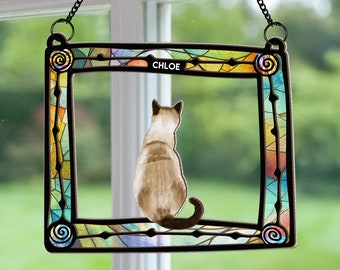 Personalized Cats Sitting In Frame| Window Hanging Suncatcher Ornament| Pet Family Gift, Cat Lover gift, Loss of cat, Window decor