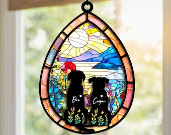 Personalized Dog Loss Sympathy Gift, Couple Dog Memorial Suncatcher, Teardrop Dog Memorial Suncatcher, Puppy Loss Gift, Pet Memorial Gift