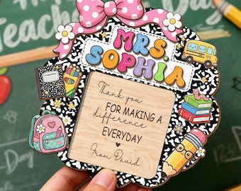 Personalized Teacher Sticky Note Holder: Teacher Name Notepad Holder, Teacher Appreciation Gifts, Thank You Teacher Gifts, Gift For Teacher