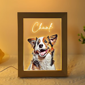 Custom Pet Portrait Frame With Led| Personalized Pet Illustration| Cat and Dog Pet Wall Art AI | Home Decoration|  Memorial Gifts| Mom Gift