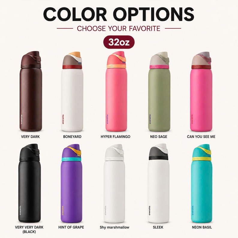 Puede incluir: Diez botellas de agua aisladas de 946 ml cada una, en varios colores: marr&oacute;n oscuro, rosa, verde, etc. Cada botella tiene un dise&ntilde;o &uacute;nico en la tapa y lleva el nombre de su color.