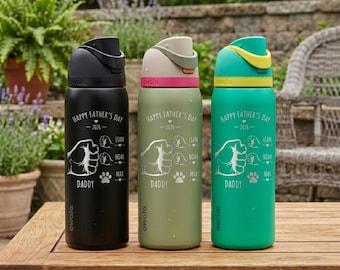 Personalized Father’s Day Owala Water Bottle, Custom Dad Fist Bump Tumbler, Engraved Daddy Kids Names Bottle, Gift for Dad from Kids