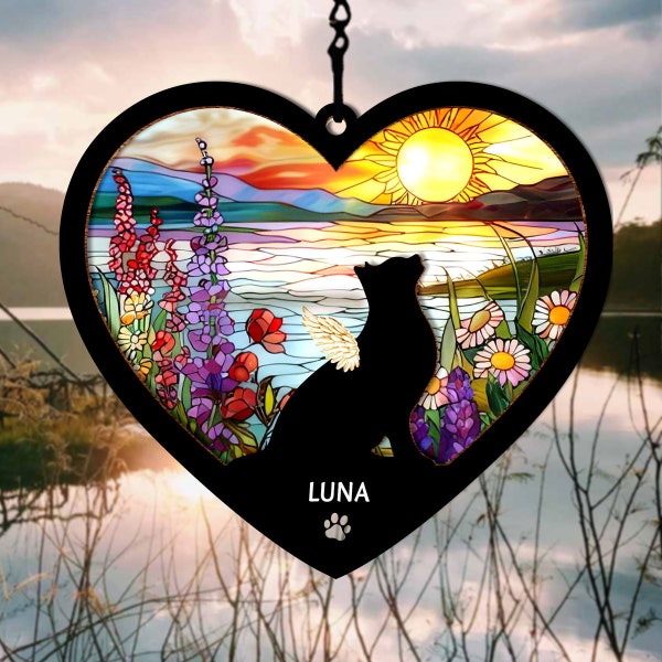 Loss of Pet Sympathy Gift| Pet Memorial Suncatcher| Pet Remembrance Gift| Handmade Custom Name Cat Decor, Cat Memorial Gift, Cat Loss Gift