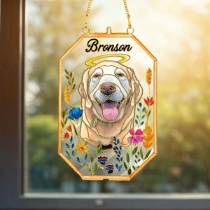 Custom Pet Portrait Glass Suncatcher, Custom Dog Portrait from Photo, Sympathy Gifts, Loss of dog sympathy gift, Stained Glass Dog Memorial