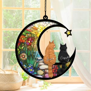 Loss of Pet Sympathy Gift| Pet Memorial Suncatcher| Pet Remembrance Gift| Handmade Custom Name Cat Decor, Cat Memorial Gift, Cat Loss Gift
