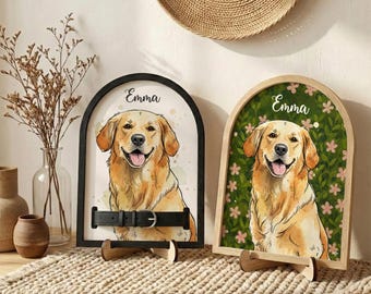 Custom Watercolor Pet Collar Sign| Loss of Dog, Cat Gift| Pet Collar Holder Using Pet Photo| Dog Memorial Wood Frame With Collar Holder