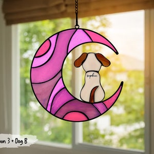 Tentures de fenêtres acryliques personnalisées chien sur la lune, décoration de chien, perte d'un chien, cadeaux de sympathie à la mémoire d'un animal de compagnie, cadeau pour les amoureux des chiens