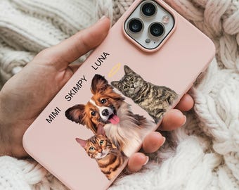 Custom Pet Portrait Phone Case, Custom Dog Phone Case,  Custom Cat Phone Case, Personalized Phone Case Cat iPhone Case, Pet Memorial Gifts