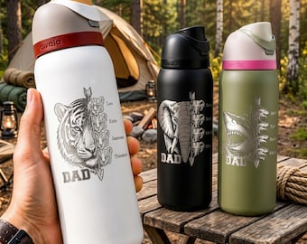 Personalized Owala Tumbler with Children Names, Outdoor Camping Gift for Father, Insulated Sports Bottle, Custom Dad Water Bottle
