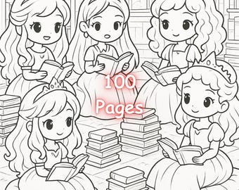 100 pagine da colorare di principesse carine e stampabili per bambini e adulti. Pagine da colorare kawaii. Pagine da colorare di principesse per ragazze.