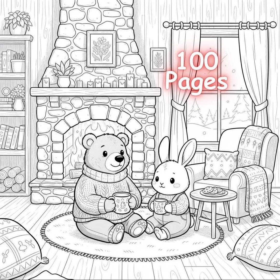 100 Cozy Winter Holiday Hygge Coloring Pages Relaxing Coloring Book ...