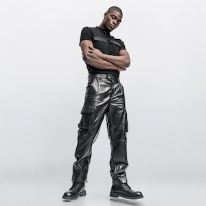 Slim Fit Black Leather Biker Pants: Genuine Cowhide Motorcycle Trousers