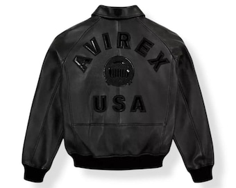 Vintage Avirex Leather Jacket Men’s Bomber Coat Retro 90s Streetwear Genuine Leather Aviator Style
