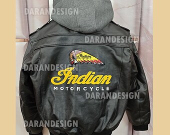インディアンモーターサイクル ブラウン本革バイカージャケット - Etsy