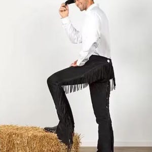 Vintage Black Suede Fringe Pants: Western Cowboy Style Leather Trousers