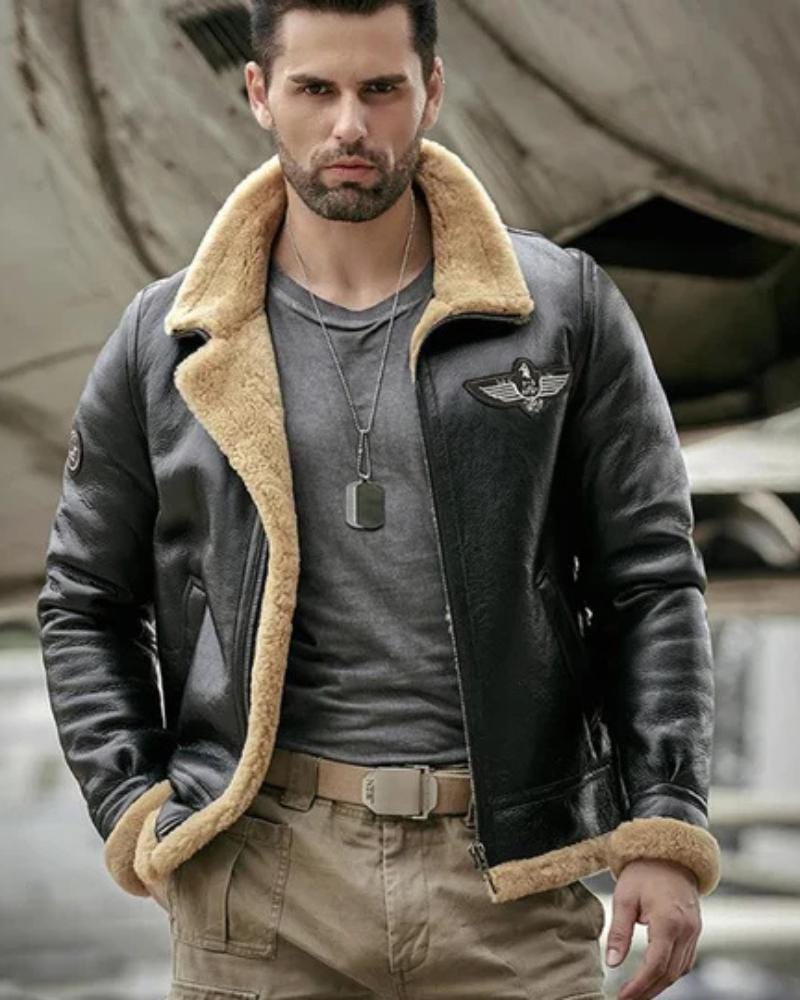 Air Force Lederjacke B3 Mit Lammfell Braun 2023 Herren Natürlicher